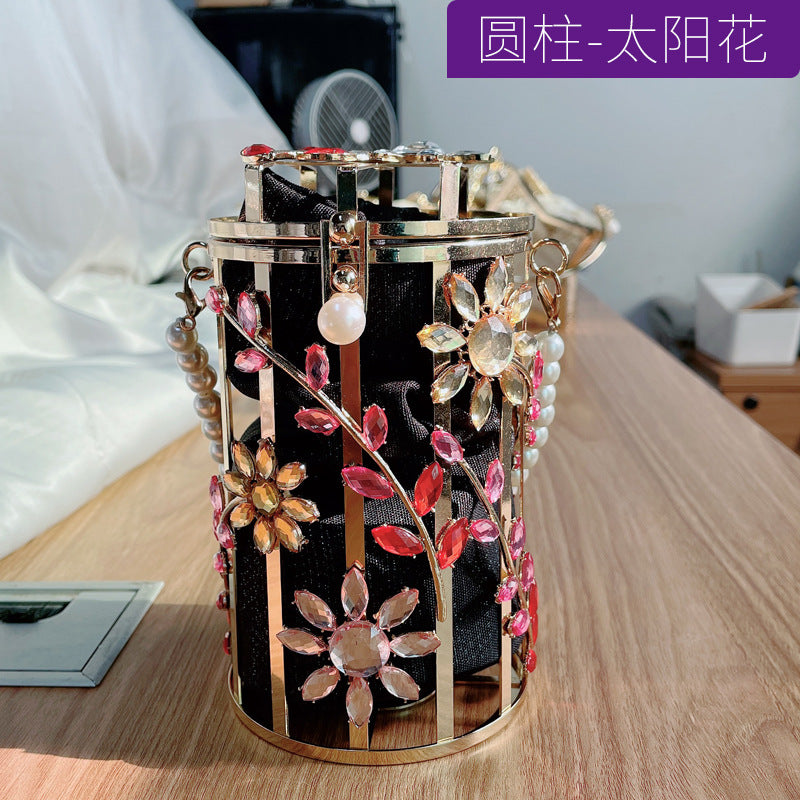 Summer New Popular Diamond-Encrusted Niche Diy Dinner Party Pearl Hand-Held Diagonal Banquet Bag
