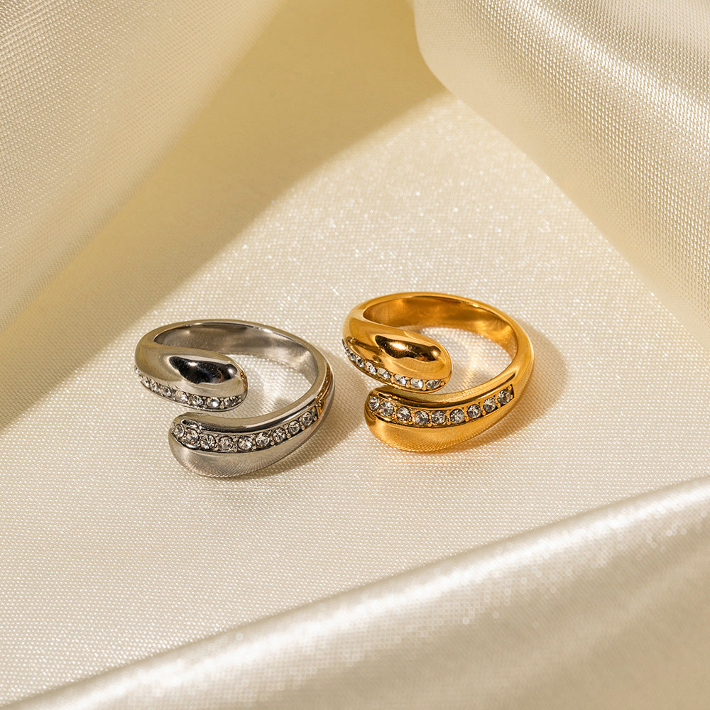 5pcs Single Ring 18K Gold Zircon Drop Open Ring Titanium Steel Ring Ring For Women
