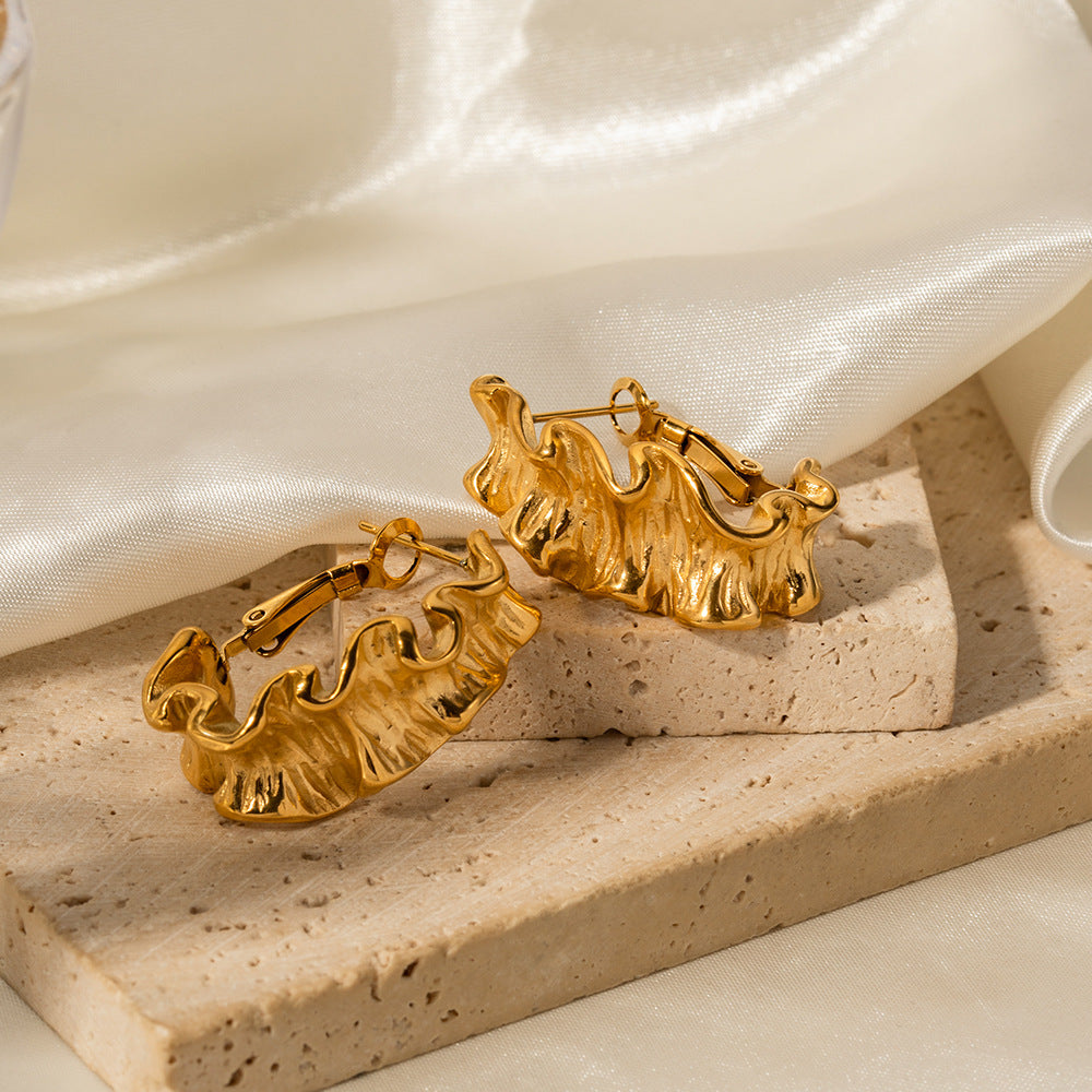 5pcs Earrings 18K Gold Plated Stainless Steel Lava Shaped Earring Stud Non-Fading Earrings For Women