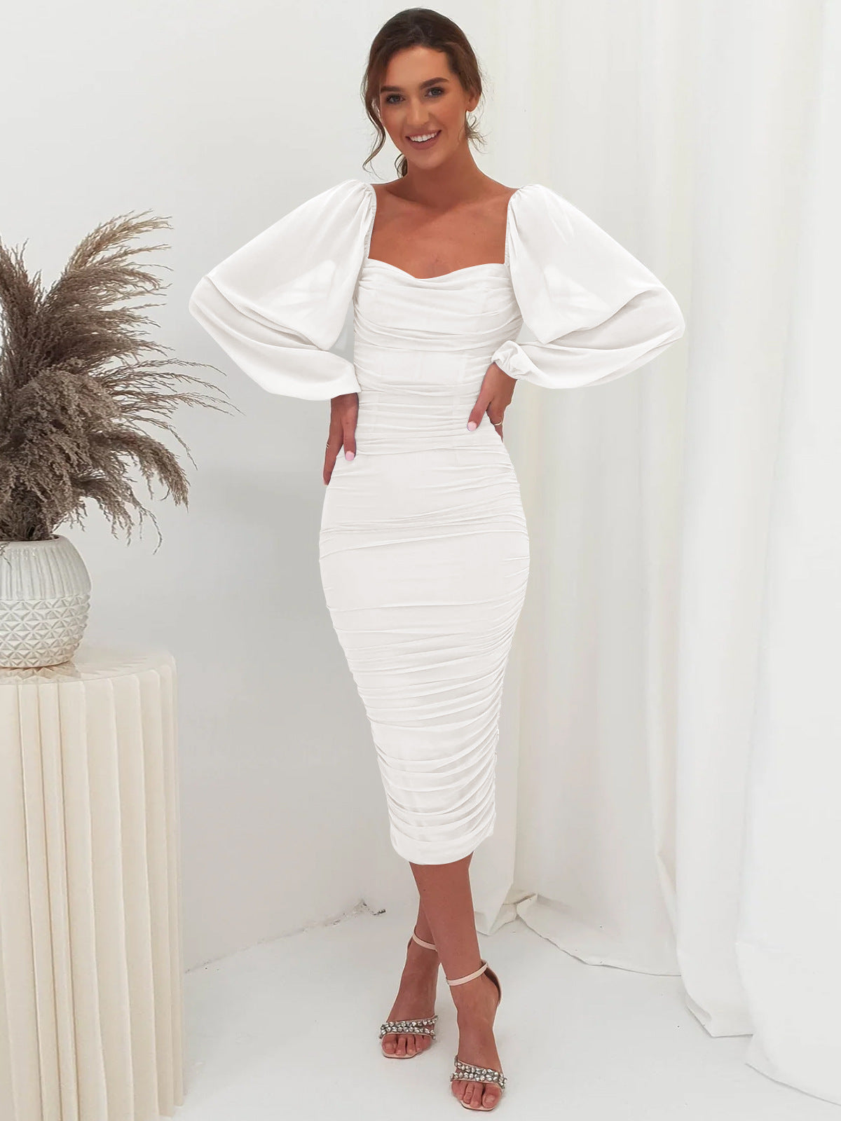 Lace Patchwork Dress Toast Dress Square Collar Slit Skirt Skirt Light Dress Bridesmaid Dress