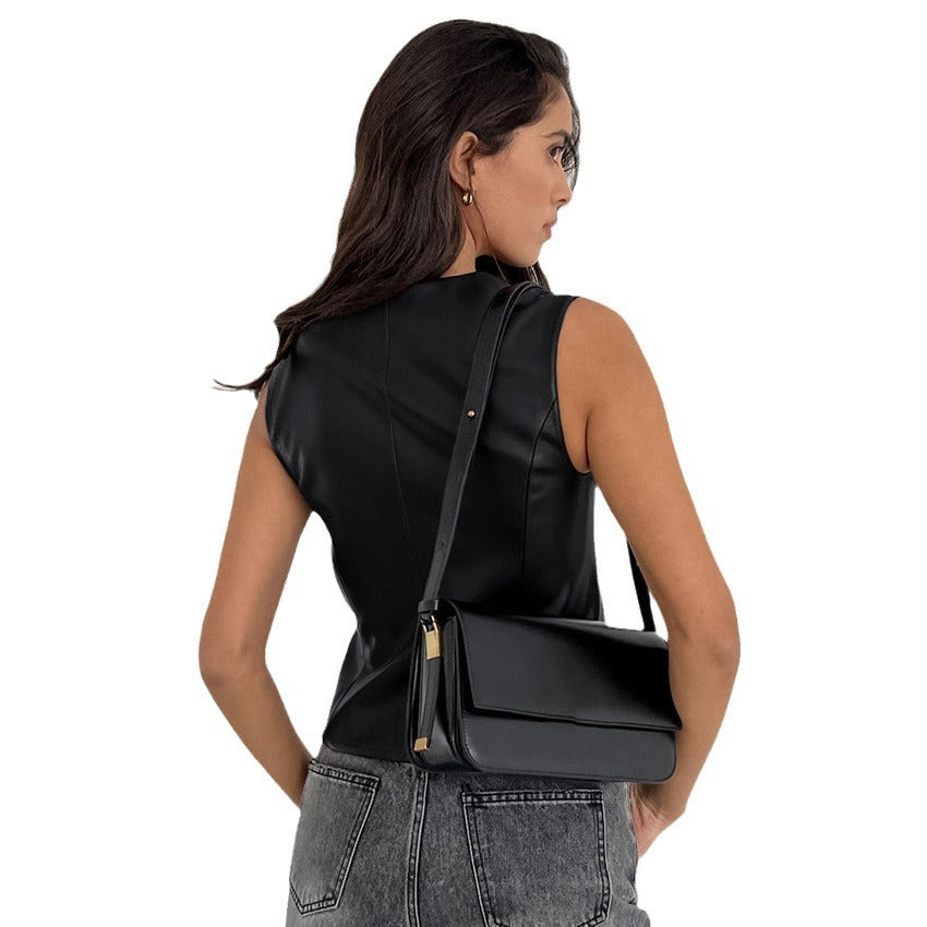 Pu Leather Waistcoat Women's Autumn And Winter New Senior Sense V-Neck Slim-Fit Commuter Women's Wear