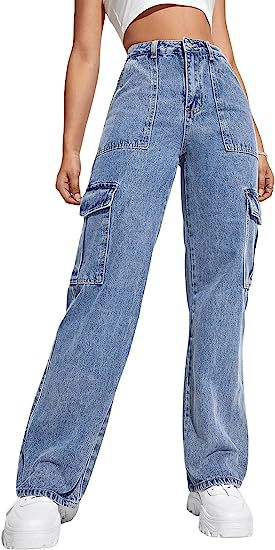 Y2K Style Women's Cargo Multi-Bag Straight Leg Denim Pants