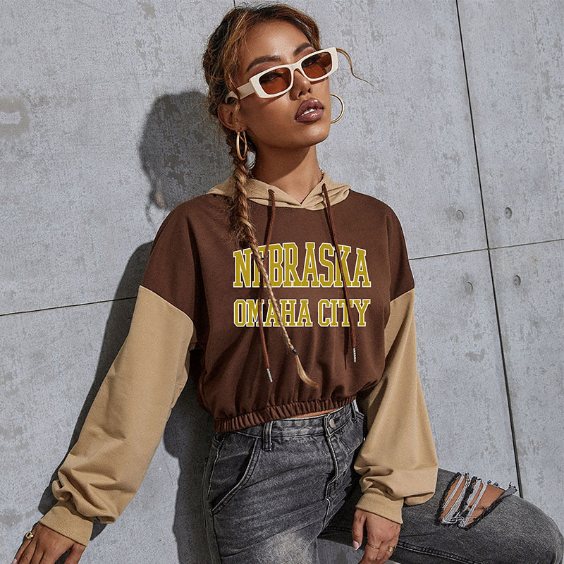 Autumn Winter Casual Letter Hoodie Top Women'S Short Hoodie
