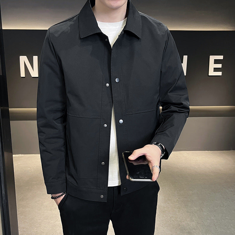 Men's Lapel Jacket Spring And Autumn Trend Slim-Fit Anti-Wrinkle Coat Light Mature Wind Youth Autumn Uniform Gown