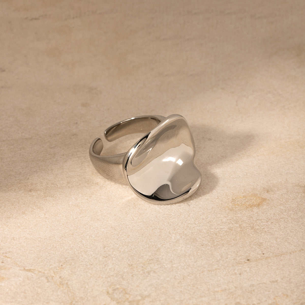 5pcs Steel Color Stainless Steel Round Fold Open Ring Simple Ring Three-Dimensional Light Sense Carving