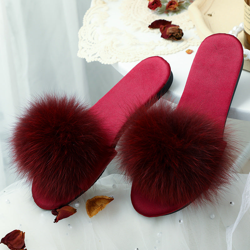 Wedding Bridesmaid Slippers Women's Satin Red Feather Plush Slippers Bride Morning Robe