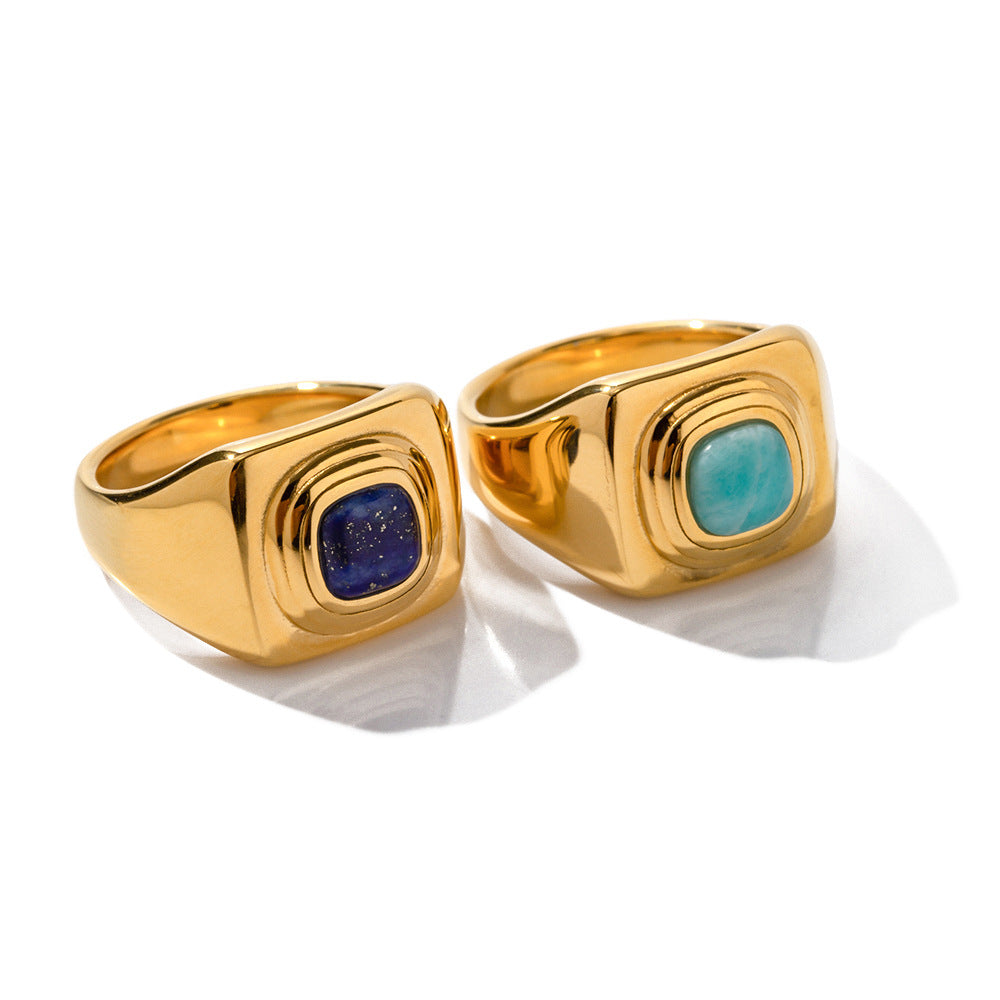 5pcs 18K Gold Lapis Lazarus Stainless Steel Ring Advanced Design Sense Does Not Fade Jewelry
