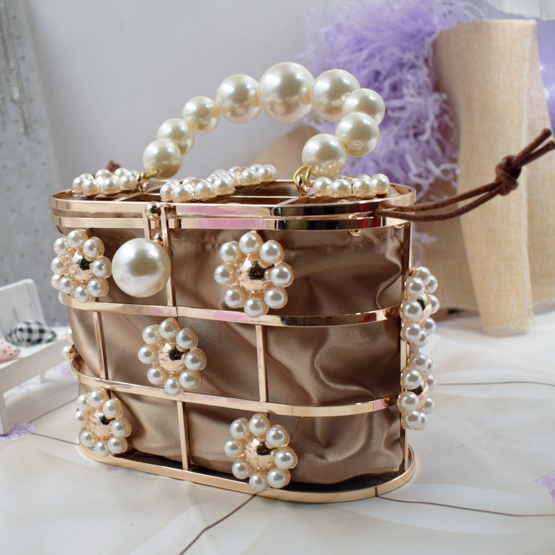 Summer New Popular Diamond-Encrusted Niche Diy Dinner Party Pearl Hand-Held Diagonal Banquet Bag