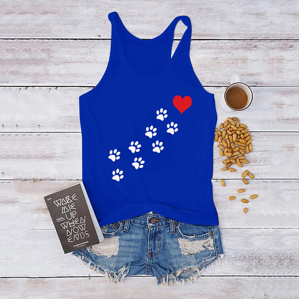 Red Heart Bear Paw Paw Print Animal Cute I-Shaped Vest Summer New Style Top