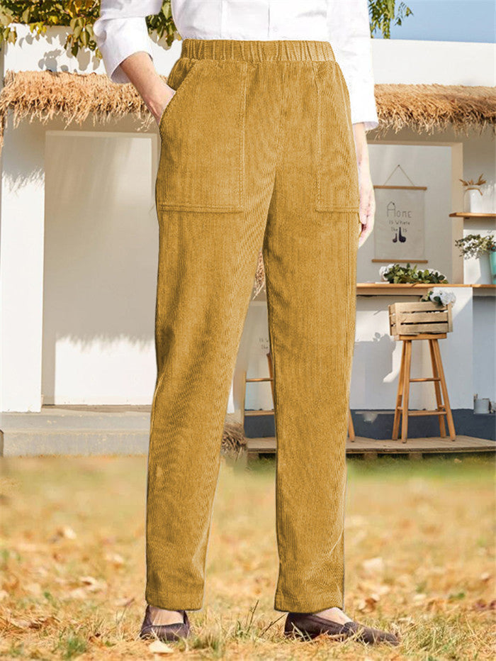 New Women's Clothing Solid Color Elastic Waist Striped Straight Leg Casual Pants