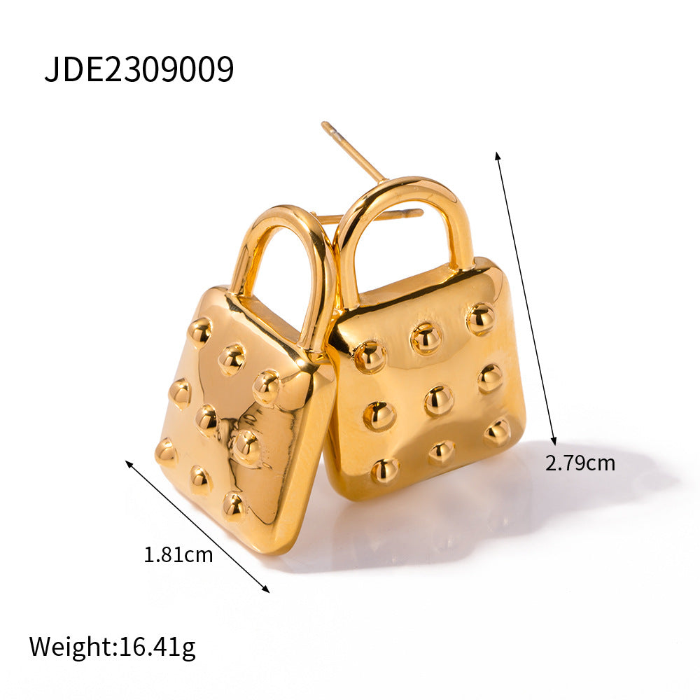 5pcs Titanium Steel Lock Earrings Stud New Fashion Temperament Niche Design Female Earrings Punk Earrings
