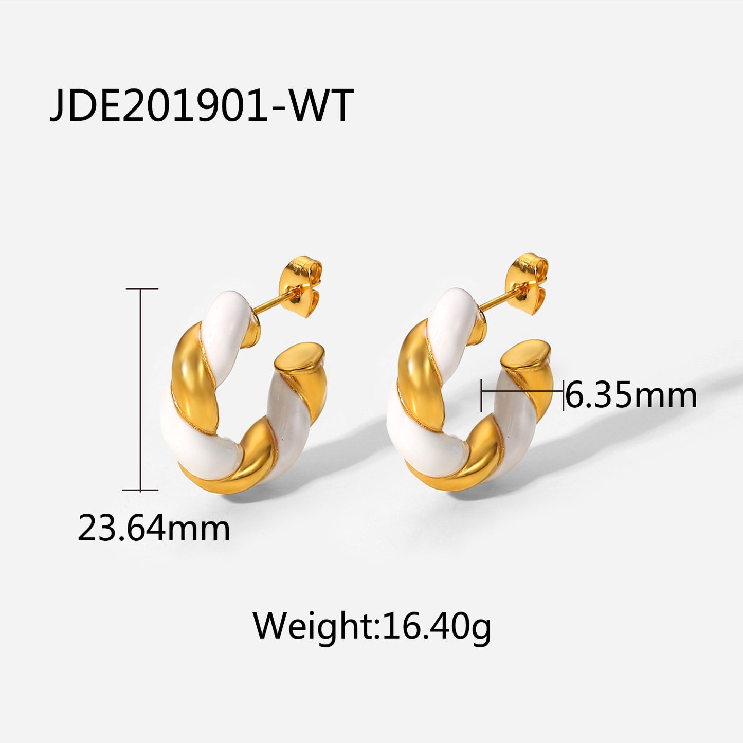 5pcs New Fashion Earrings For Women 18K Gold White Drop Oil Twist C Earrings Stainless Steel Earrings