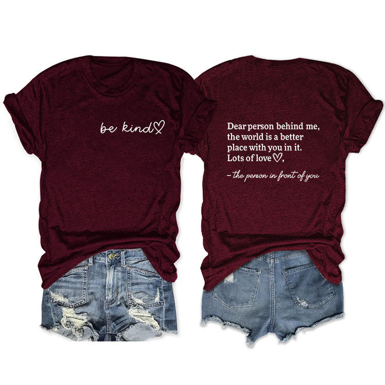 Front And Back Printed Short Sleeve Dear Person Behind Me Loose Fashion T-Shirt