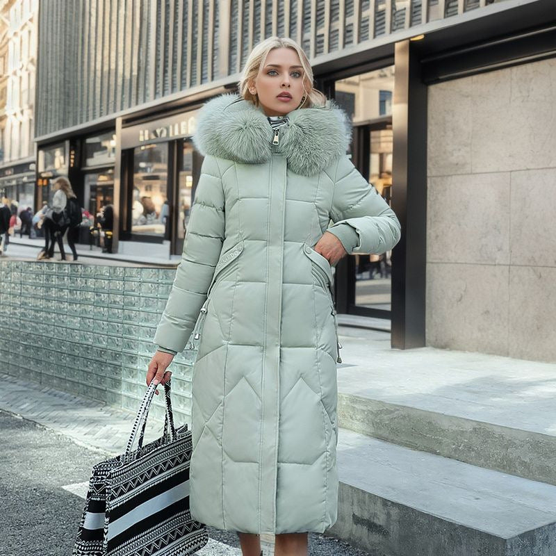 Cotton-Padded Women's Mid-Length Winter New Fashion Slim-Fit Over The Knee Jacket Large Fur Collar Thick Tide Women's Wear