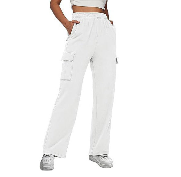 New Autumn And Winter Overalls Solid Color High Waist Slimming Design Sense Pocket Straight Leg Wide Loose Pants Women