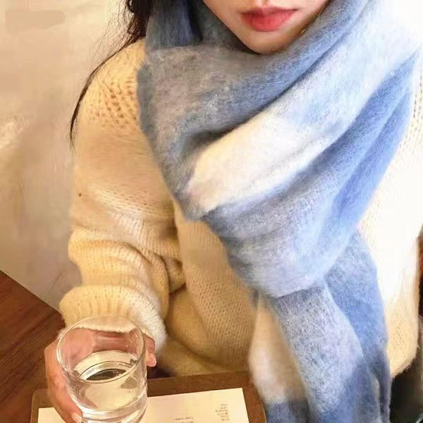 Girdle Female Autumn And Winter New Imitation Cashmere Scarf Female Rainbow Plaid Fringe Version Style Cape Knitted Outside