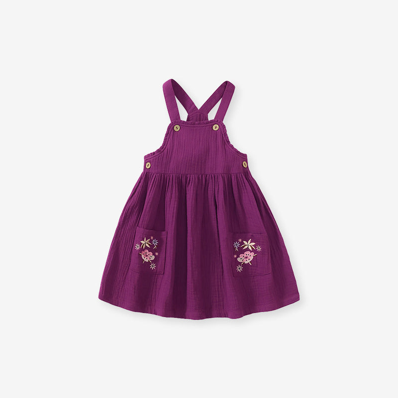 Girls Strap Dress Children's Skirt Autumn Cotton Skirt Embroidery Children's Skirt