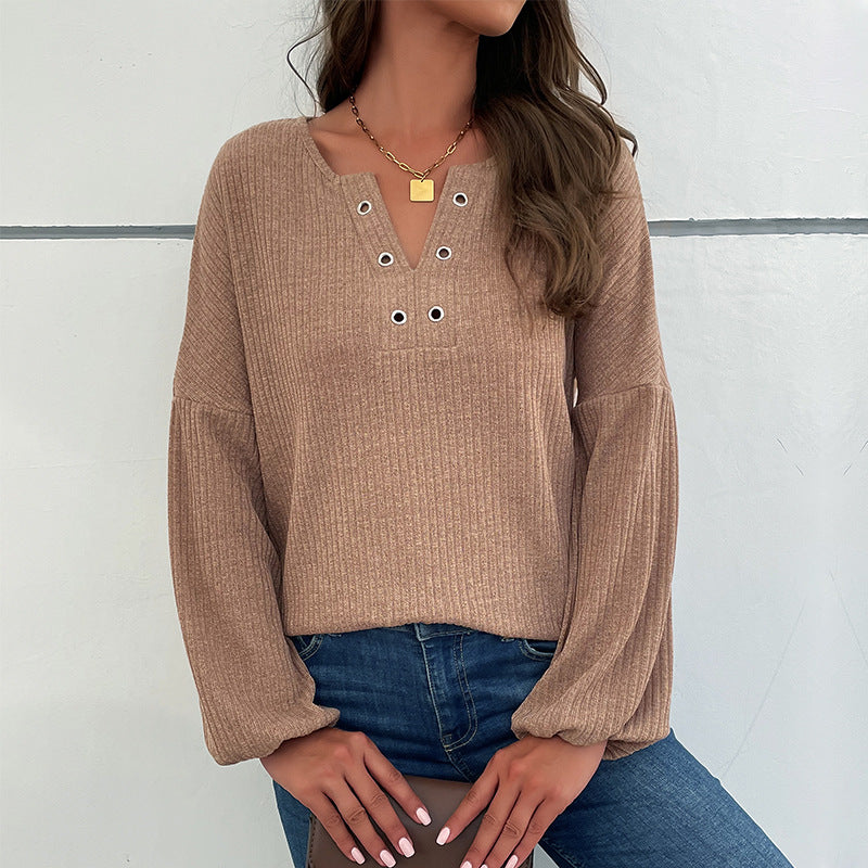 New Fashion Autumn Women's Solid Color V-Neck Knitwear Women
