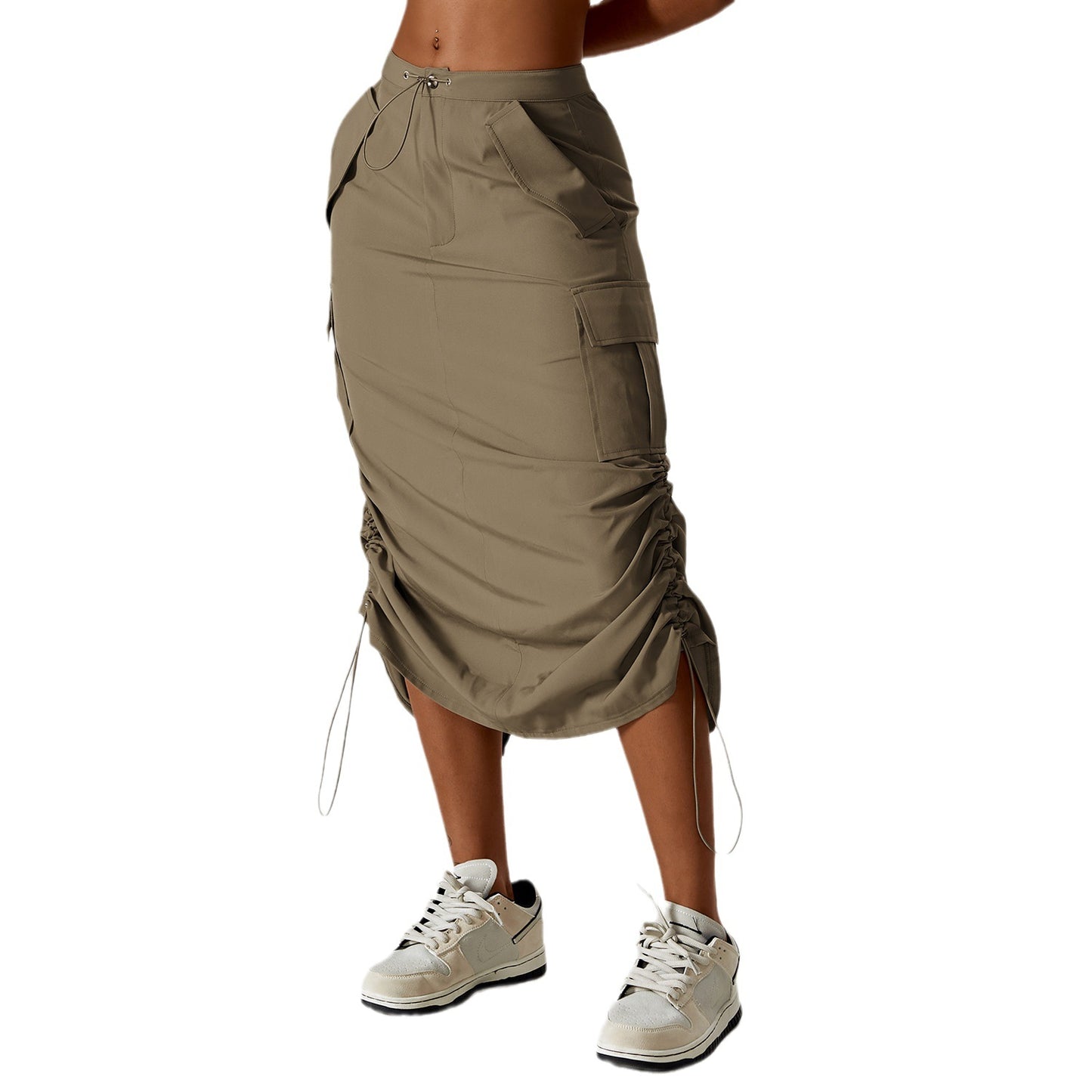 Vintage Cargo Skirt Waist Sports Casual Skirt Mid-Length Cargo Pocket Skirt