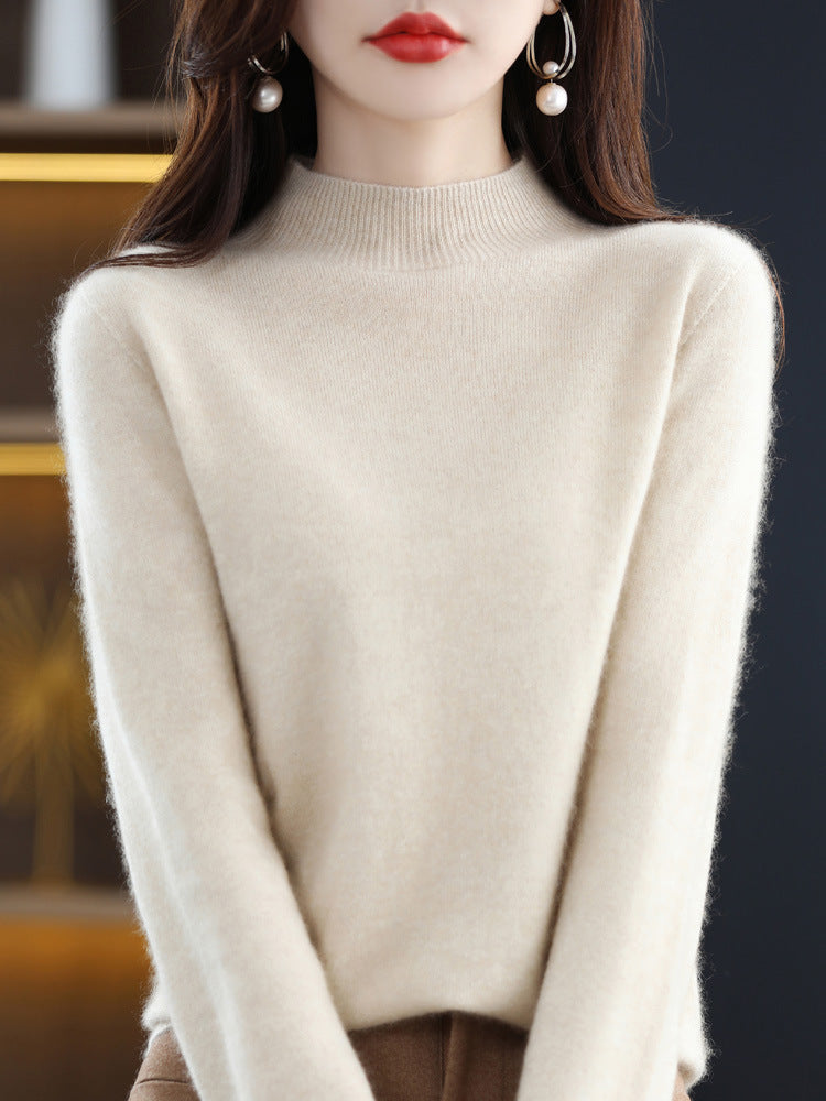 Half Turtleneck Woolen Sweater Women's Autumn And Winter Simple Everything Cashmere Sweater Loose Pullover Knitted Bottom