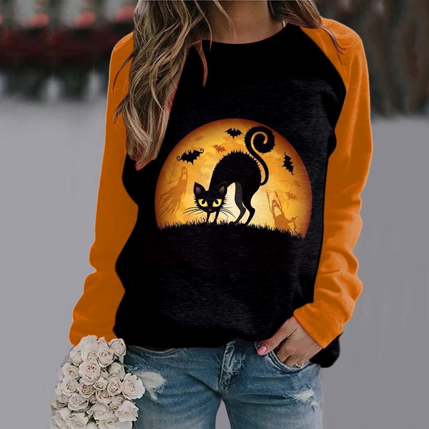 New Women's Halloween Christmas Women's Clothing 3D Three-Dimensional Printed Castle Dark Round Neck Hoodie