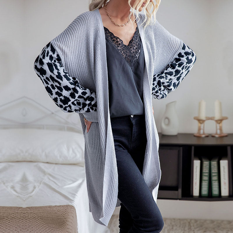 Autumn And Winter Women's Knitwear Leopard Cardigan Sweater Coat