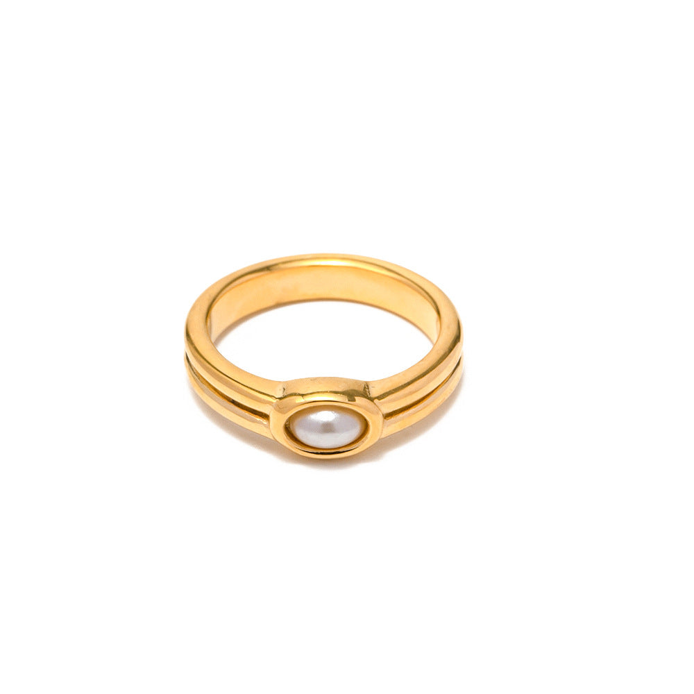 5pcs Double 18K Gold Stainless Steel Set Pearl Ring Not Fade All Match Stainless Steel Ring