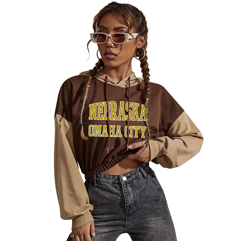 Autumn Winter Casual Letter Hoodie Top Women'S Short Hoodie