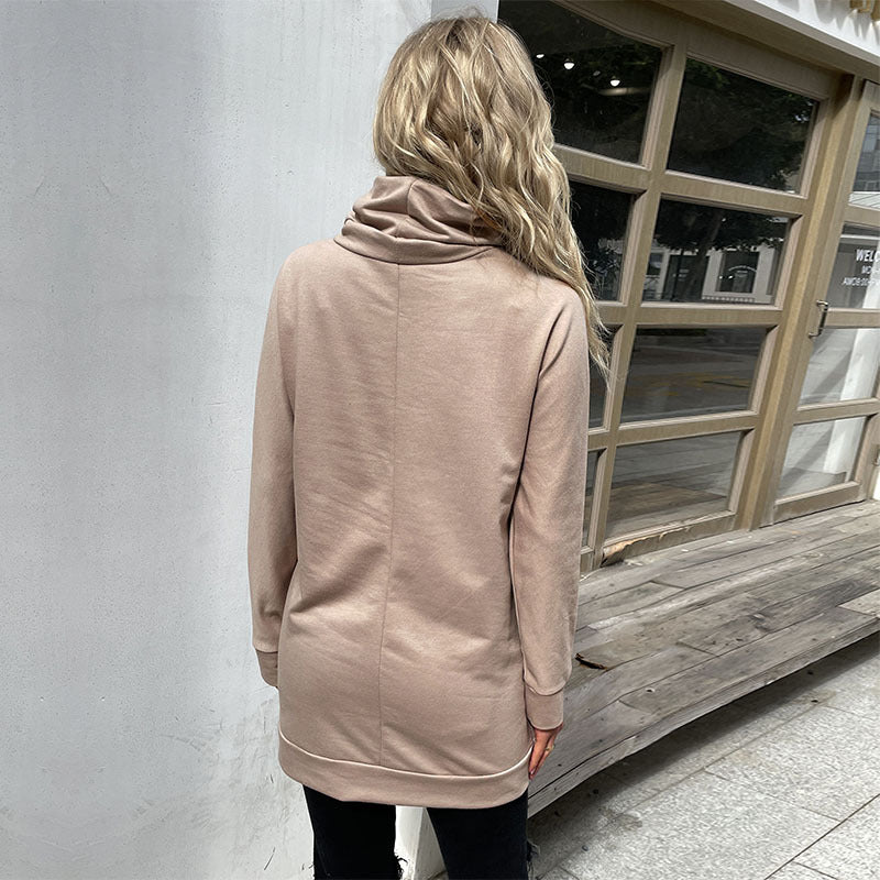 Cozy Pile Collar Hoodie for Women: Autumn & Winter Solid Color Sporty Pullover
