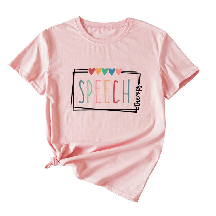 Women's Casual Crew-Neck T-Shirt Speech Therapy Loose Short Sleeves