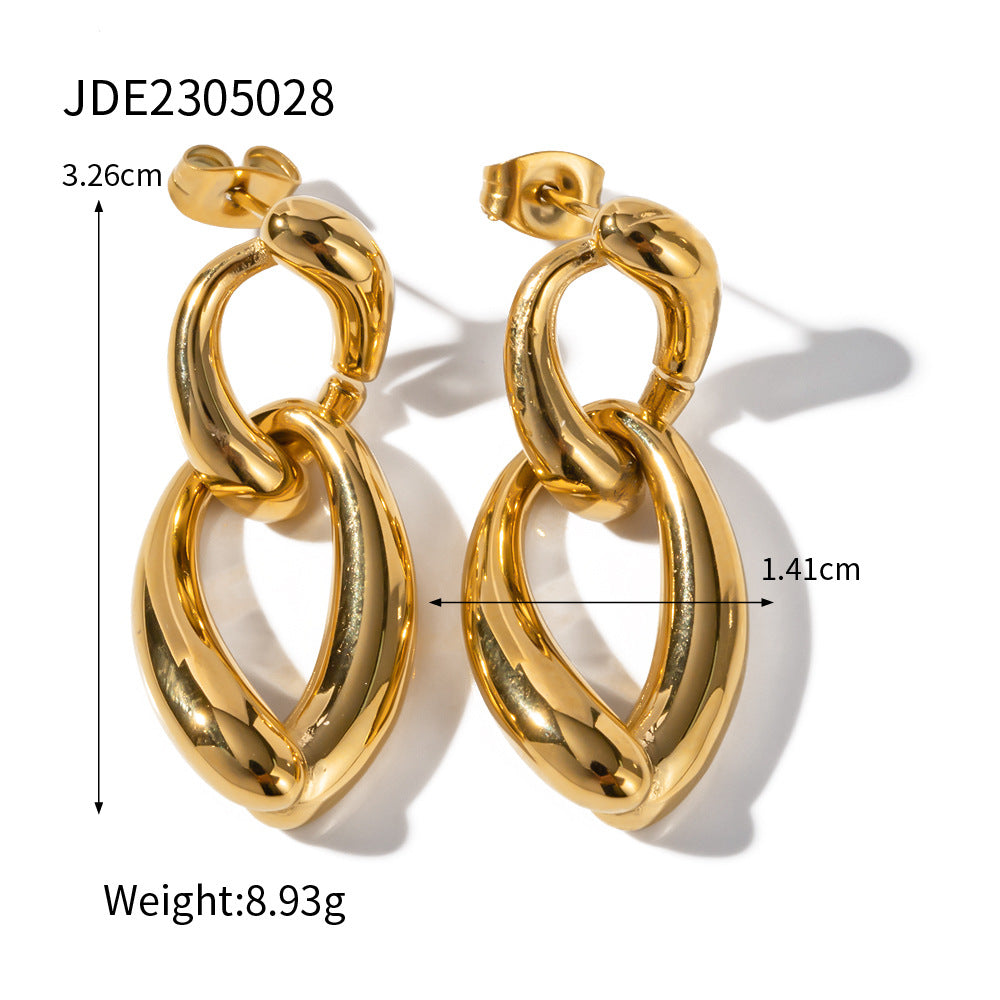 5pcs New Titanium Steel Gold-Plated Earrings 18K Gold-Plated Stainless Steel Irregular Chain Earrings Do Not Fade Jewelry