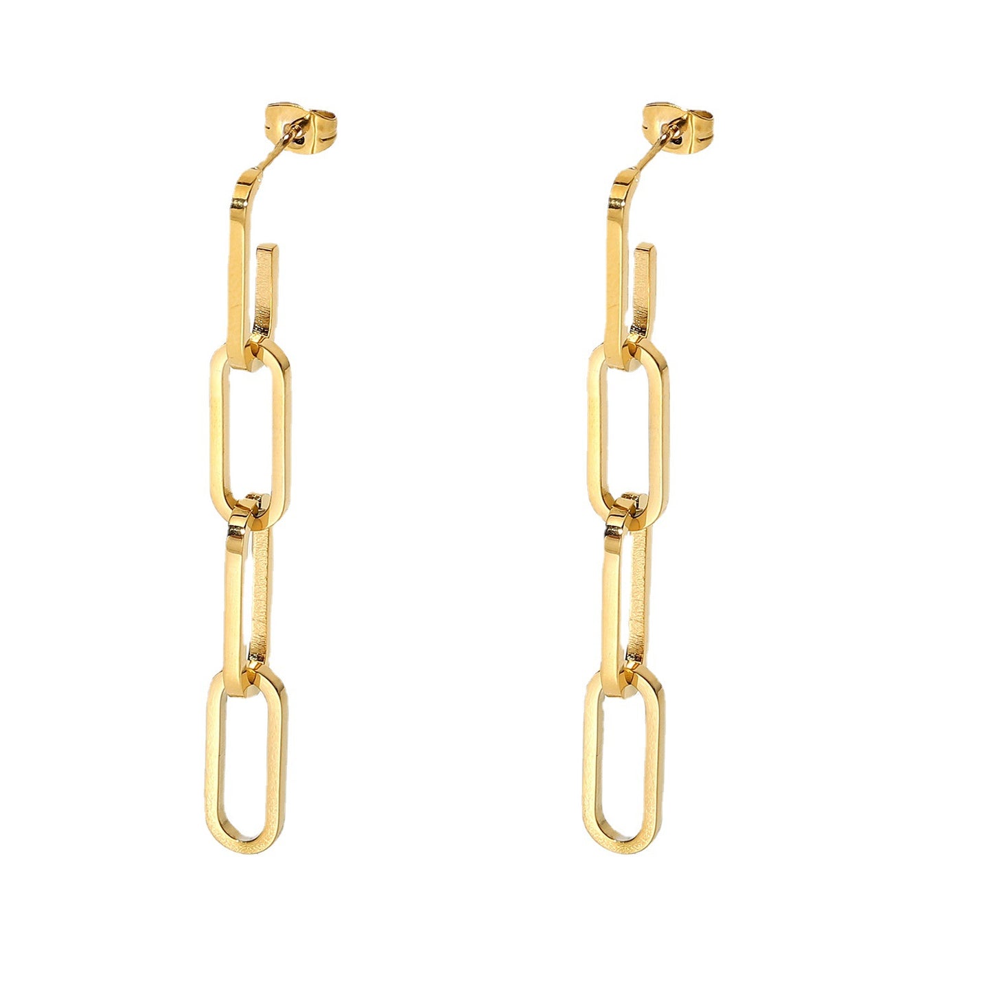 5pcs 18K Gold Stainless Steel Chain Necklace Titanium Steel Hanging Earrings Women's Long Chain Earrings Jewelry