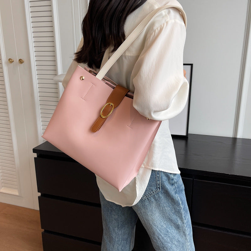 Large Capacity Bag Female New Fashion All-In-One Shoulder Bag Leisure College Students Class Bag Commuting Tote Bag