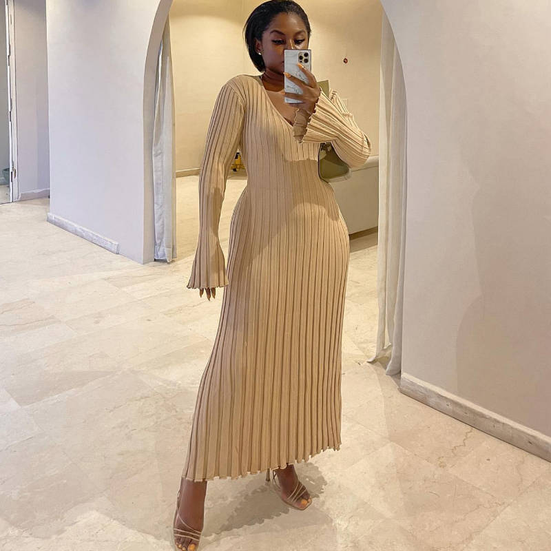 Women Autumn And Winter New Solid Color Fashion Casual Dress Knitted Rabbit Fluff Clothes