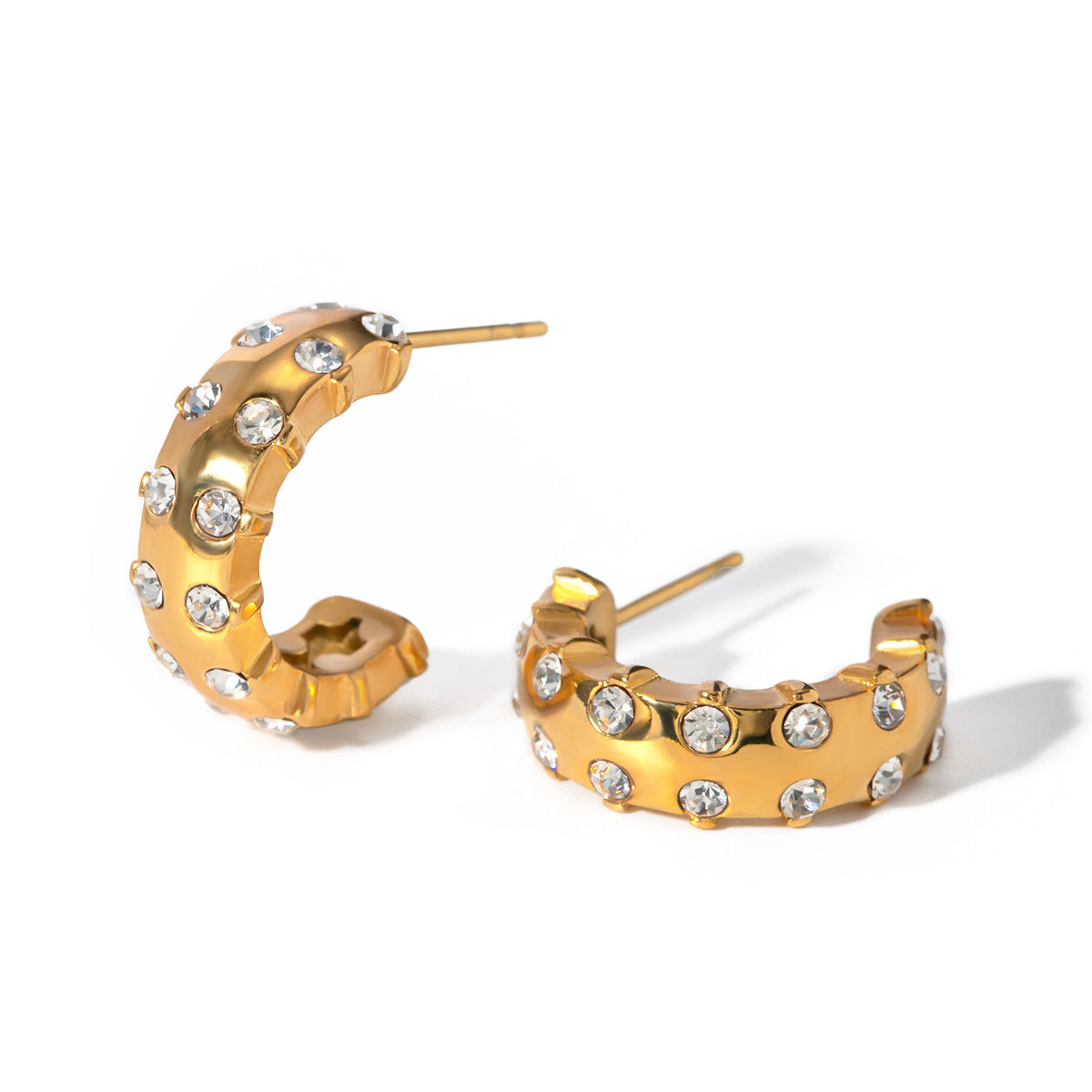 5pcs 16K Gold Stainless Steel Zircon Inset White Zircon C-Shaped Earrings Fashion Personality Earrings Earrings