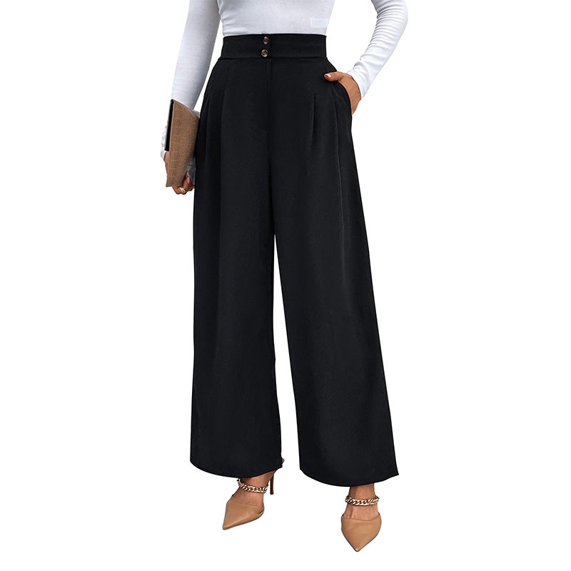 Casual High-Waisted Commuter Style Casual Pants Spring And Autumn New Loose Black Wide-Leg Pants