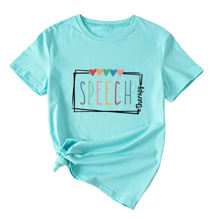 Women's Casual Crew-Neck T-Shirt Speech Therapy Loose Short Sleeves