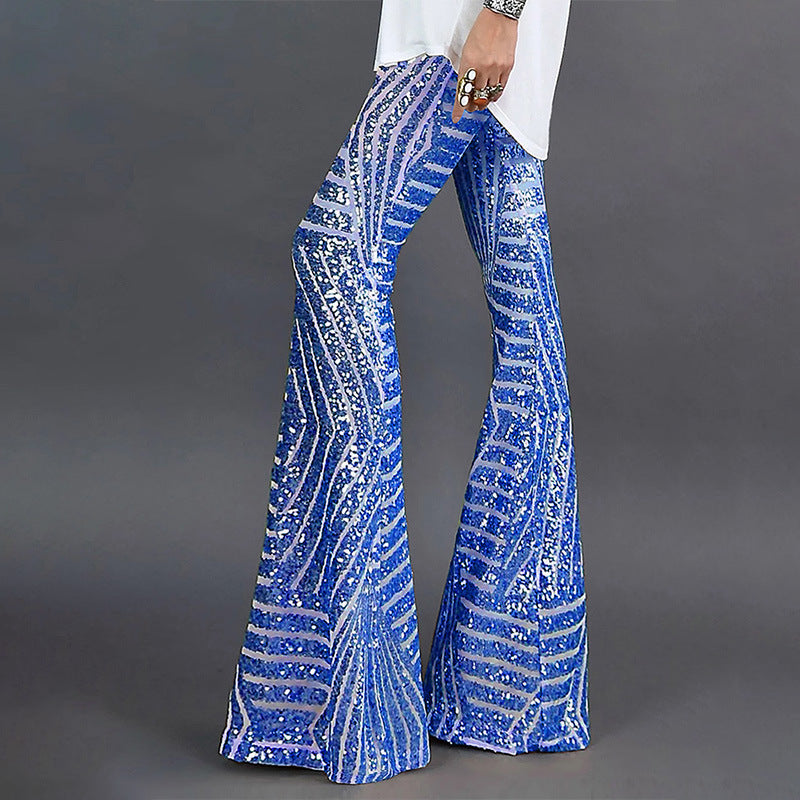 Summer New Fashion Trend Sequin Casual Pants Women High Waist Loose Straight Leg Trousers Women