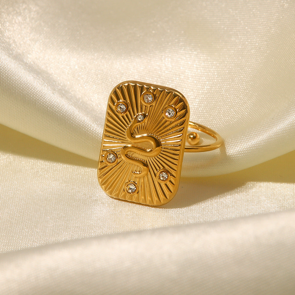 5pcs 18K Gold Exquisite Craft Square Set White Diamond Snake-Like High Fashion Personality Open Ring