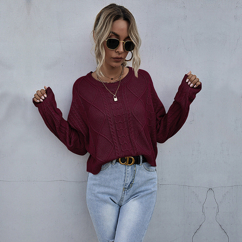 Solid Color Knitted Long Sleeve Twist Sen Short Bottom Sweater
