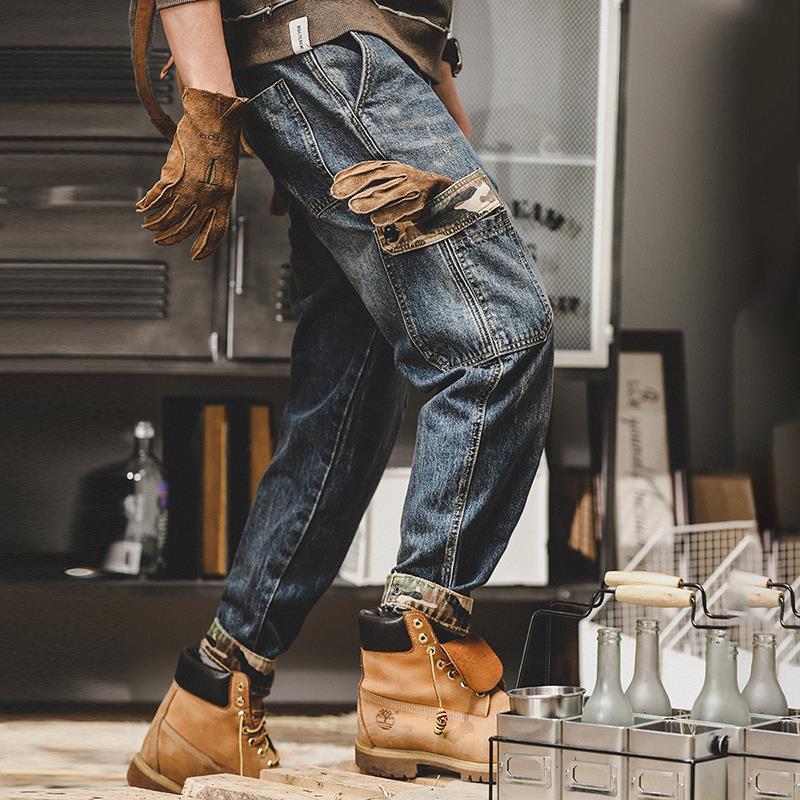 Heavy Cargo Pants Men Loose Straight Tube Large Size New Vintage Old Jeans Men Autumn