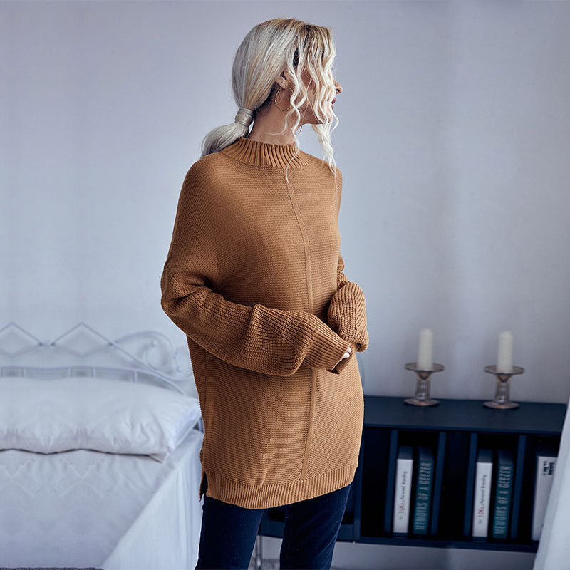 New Loose Autumn And Winter Women's Solid Color Long-Sleeved Half-Turtleneck Sweater