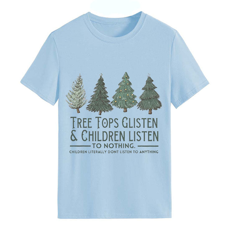 Tree Tops Round Neck Fashion Letter Top Women's T-Shirt Loose Short Sleeves