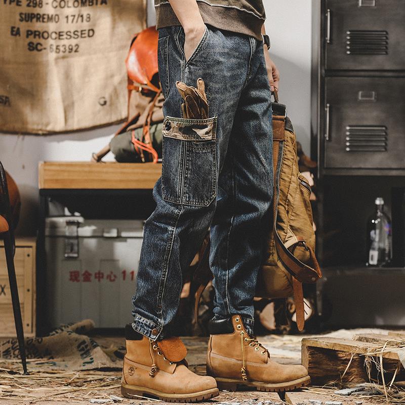 Heavy Cargo Pants Men Loose Straight Tube Large Size New Vintage Old Jeans Men Autumn