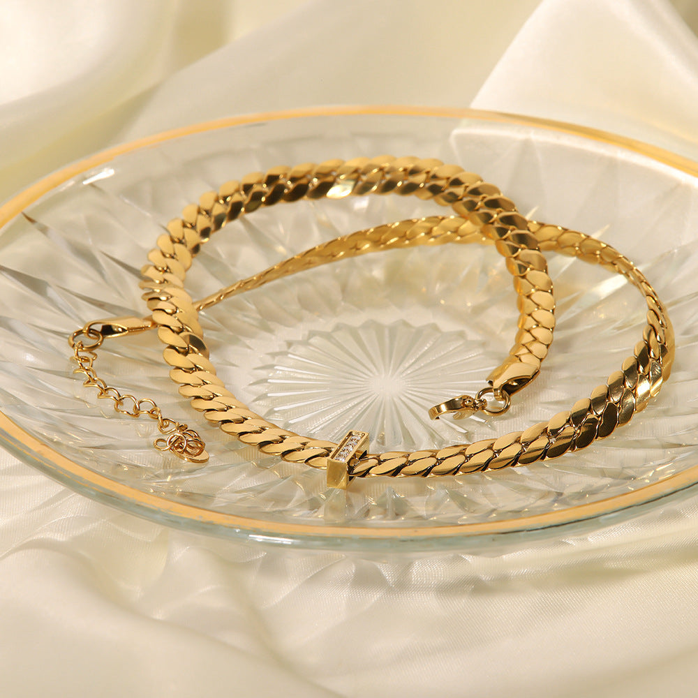 5pcs Gold-Plated Titanium Steel Does Not Fade Necklace Female Light Luxury Niche Personality Hip Hop Simple Collar Bone Necklace