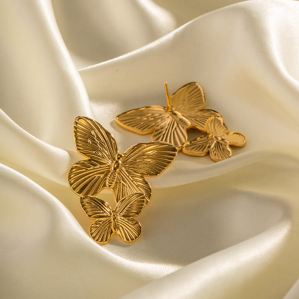 5pcs Court Style Matte Vintage Gold Stainless Steel Butterfly Metal Studs Earrings