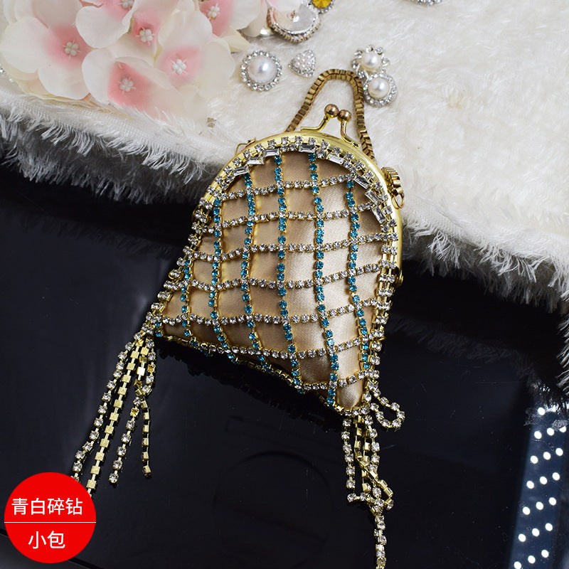 Summer New Popular Diamond-Encrusted Niche Diy Dinner Party Pearl Hand-Held Diagonal Banquet Bag