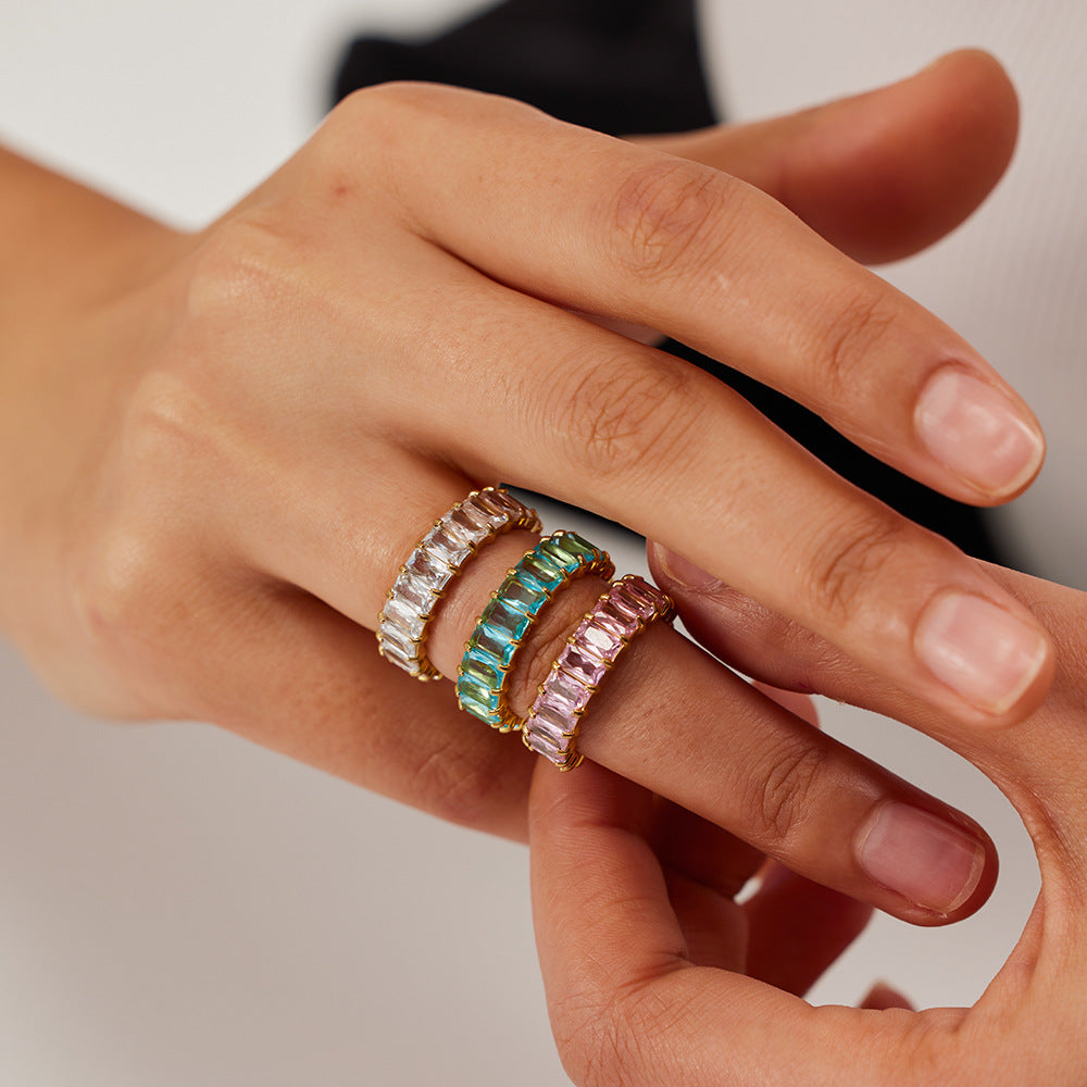 5pcs Early Spring Color Stainless Steel Inset Zircon Ring Does Not Fade Niche Jewelry