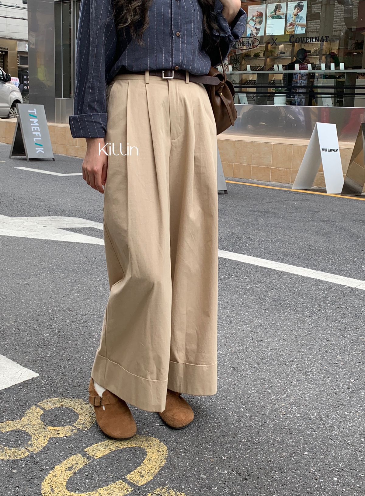 Kittin Autumn New Version Of Cotton Pants Legs Rolled Edge Wide Leg Pants Women Wash Cotton Casual Pants