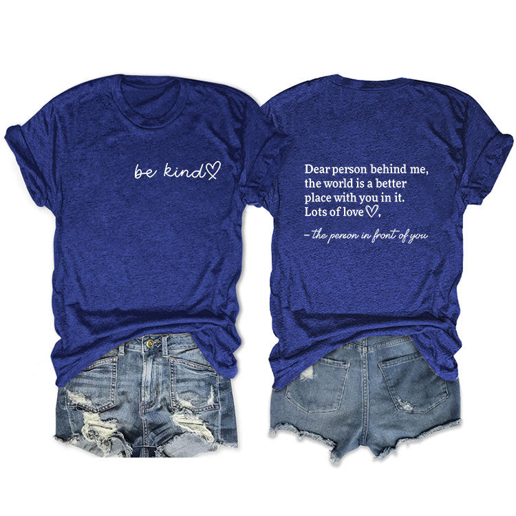 Front And Back Printed Short Sleeve Dear Person Behind Me Loose Fashion T-Shirt